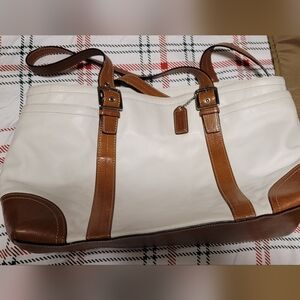 Coach White and Brown Leather Diaper Bag